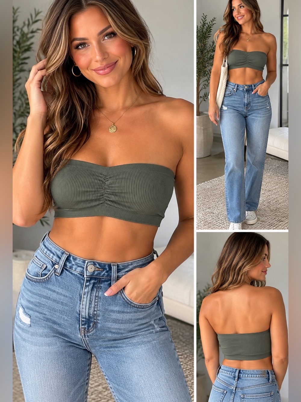 NWT Aerie Ribbed Ruched Seamless Bandeau Tube Top - Medium